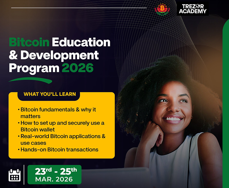 Bitcoin Boma + Trezor Academy host free 3-day Bitcoin workshop at UNIMA March 23–25.
