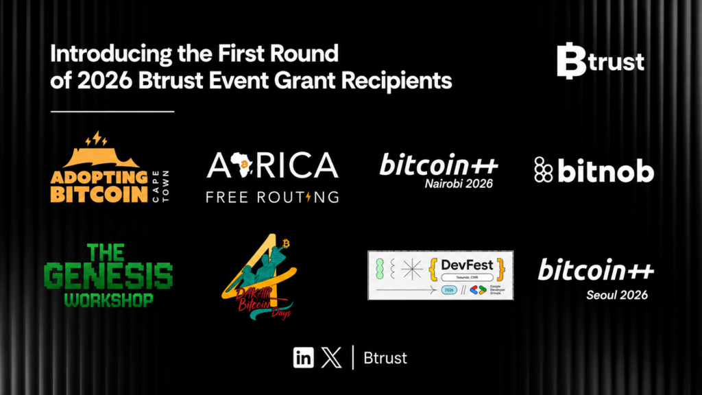 Btrust awards 2026 event grants to eight Bitcoin events across Africa, boosting developer onboarding and open-source contribution.