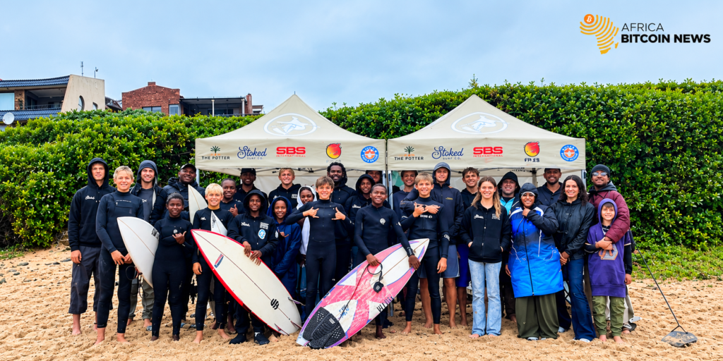 The Surfer Kids Sharks team at the 2026 Sea Harvest SA Junior Championships in Jeffreys Bay
