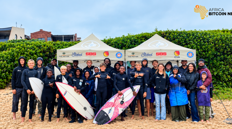 The Surfer Kids Sharks team at the 2026 Sea Harvest SA Junior Championships in Jeffreys Bay